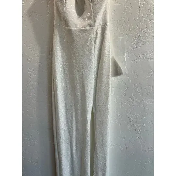 B. Smart White Sequin Gown with Slit & Adjustable Straps — Size 3/4, NWOT - Picture 12 of 16